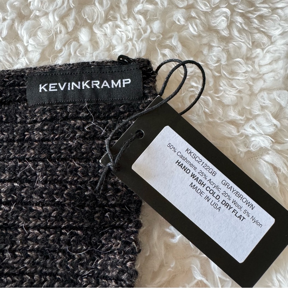 Kevin Kramp Ribbed scarf brown/gray Cashmere blend NEW - Picture 8 of 9